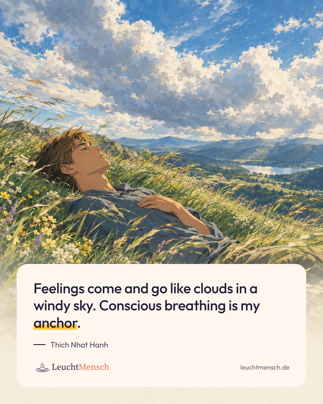 „Feelings come and go like clouds in a windy sky. Conscious breathing is my anchor.“ Thich Nhat Hanh